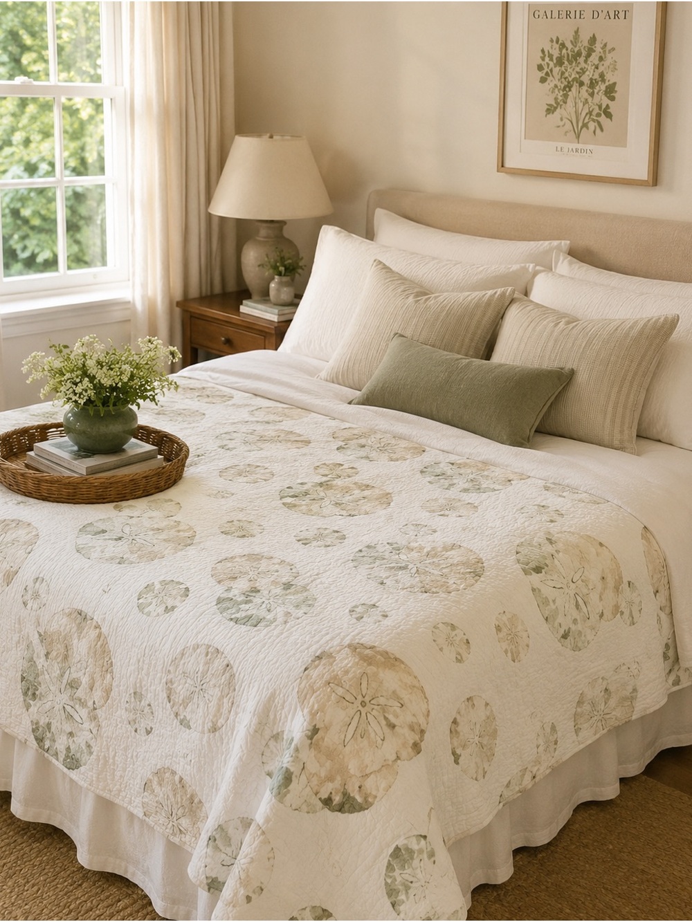 QE Home Quilter Collection Queen Quilt Sand Dollar Coastal Cottage Cotton